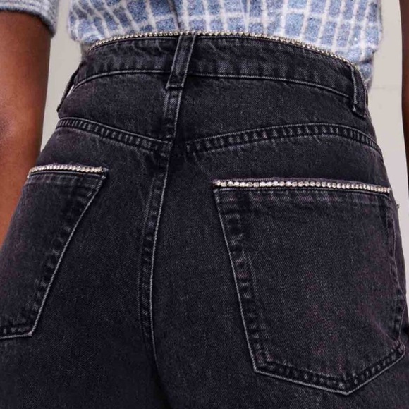 NWT Maje “Diamond” Black Wide Leg Jeans w Rhinestone Trim—missing rhinestones - Picture 3 of 16